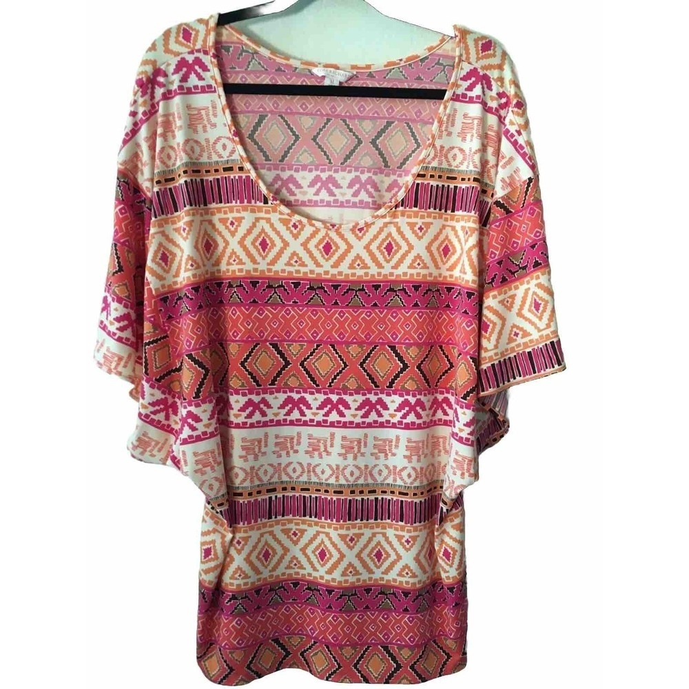 Tori Richard Honolulu Tunic Top Medium Orange Hawaii Vaca Swim Cover Mini Dress